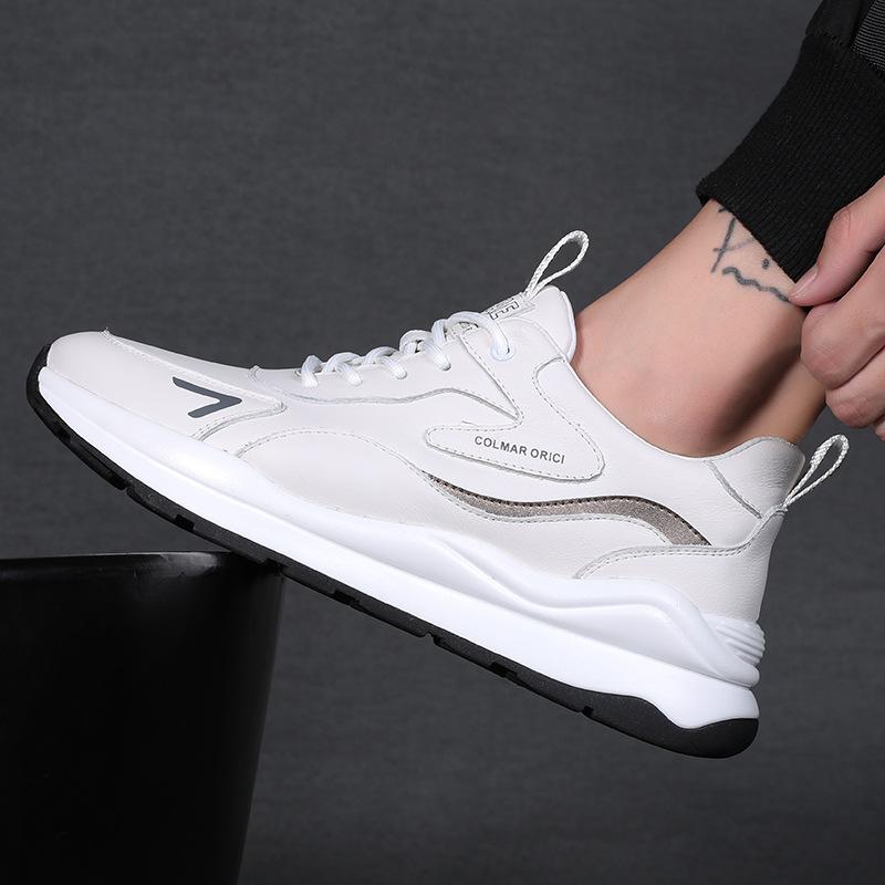 Eather Sports Shoes for Men New White Shoes Top Layer Cowhide Casual Shoes with Plush Versatile Thick Soled Dad Shoes