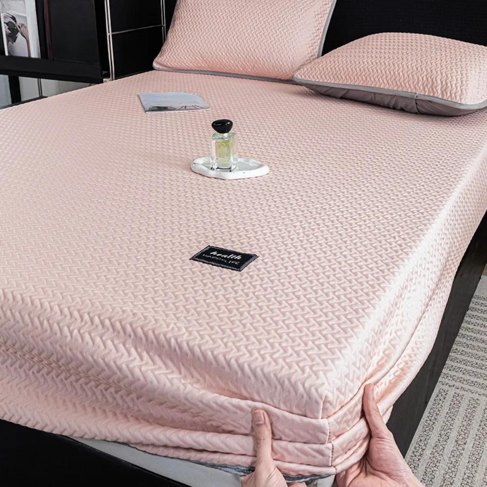 Summer Soft Breathable Cooling Mat Solid Color Skin-friendly Bed Cover Elastic Bedsheet for Bed Room Durable Non-Slip Bed Cover