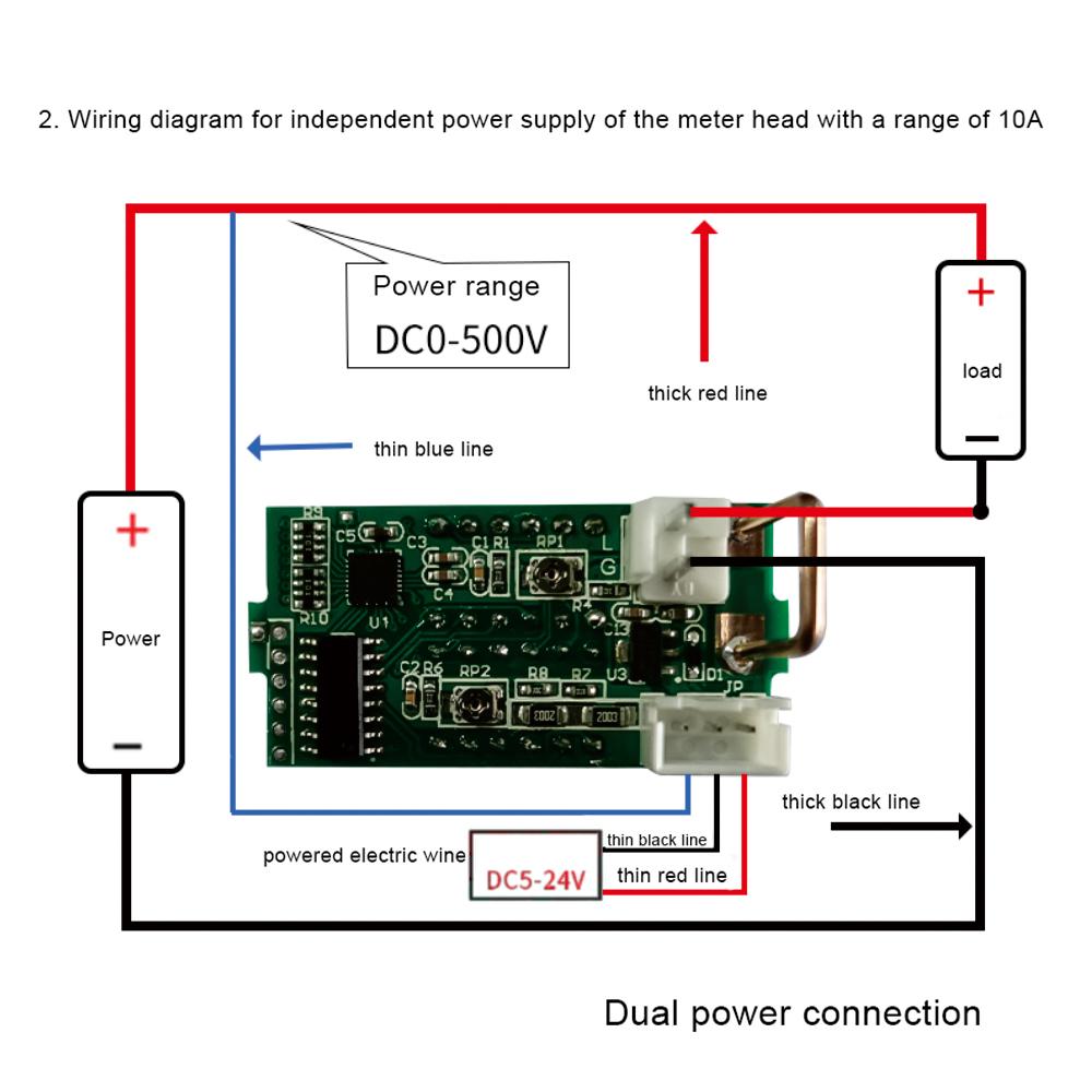 DC 100V 200V 500V 10A Digital Voltmeter Ammeter Blue Red 0-500V Voltage Meter Auto Car Mobile Power Voltage Tester Detector