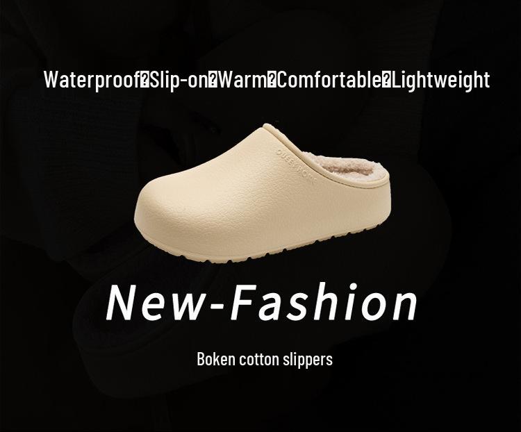 Women's & Men's Fleece-Lined Waterproof Cotton Slippers, Warm Indoor/Outdoor EVA Plush Winter Shoes