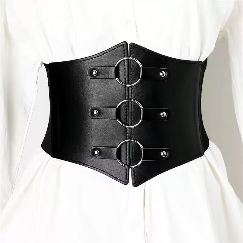 Women's Wide Corset Waistband with Tie-up Bow and Chain Embroidery