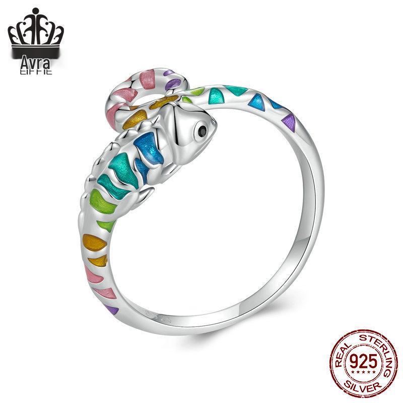 Aifle Sterling Silver Chameleon Adjustable Open Ring for Women