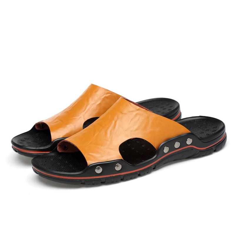 

Shoes Sandals Mens Leather Classic Summer Men Slippers Soft Black Slippers PU Leather Slippers Lightweight EVA Slides For Men 39