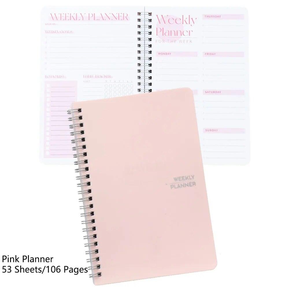 

Еженедельный планировщик на 53 листа без даты. Блокнот в твердом переплете из ПВХ. Список целей на неделю. Академический планировщик. Ежедневные расписания. Приоритеты.