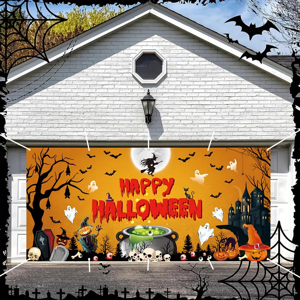 Halloween Garage Door Banner Decoration, Multi-purpose Halloween Happy Witch Potion Ghost Patternzyc