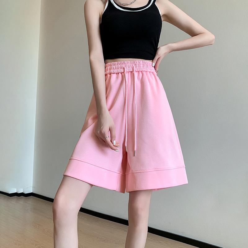 Sports Short Sweatpants Women's Loose Casual and Thin Drawstring Pockets Wide-leg Five-point Pants