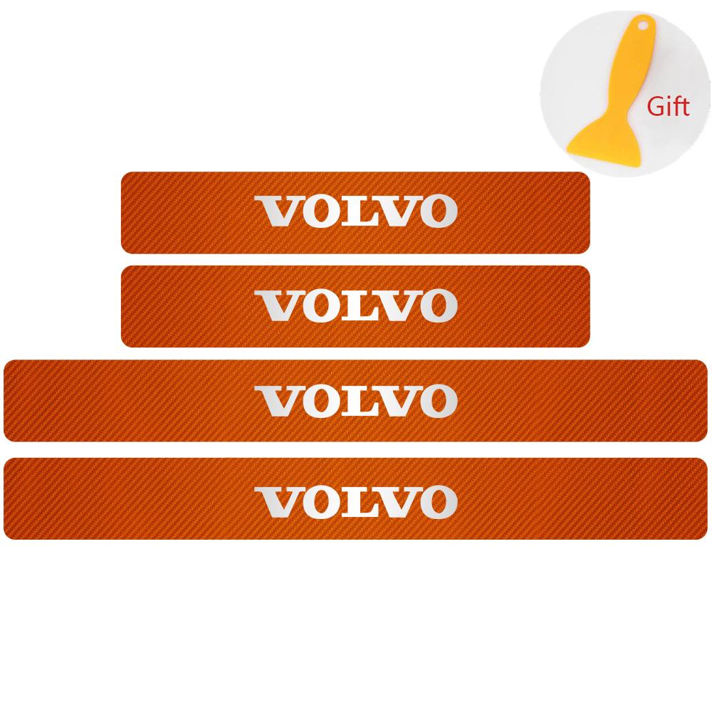 4PCS Car Styling Carbon Fiber Car Door Sill Protected Stickers Auto Emblem Decals For Volvo RDESIGN T6 AWD S40 S60 XC60 XC90 V60