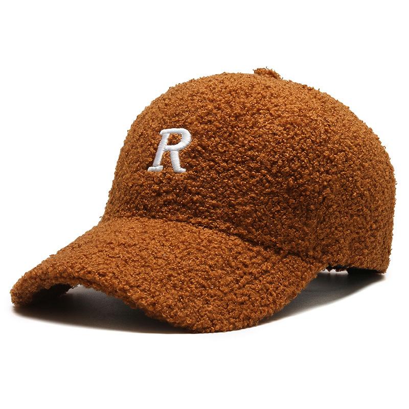 Letter Plush Baseball Cap Women Winter Warm Thicken Lamb Fleece Peaked Hat Solid Color Adjustable Female Duck Tongue Caps