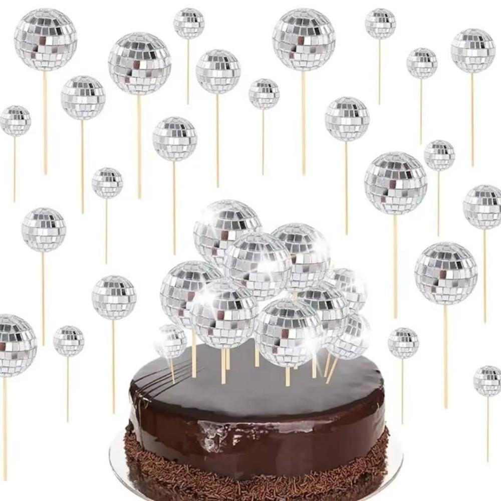 Retro Discokugel Tortenaufsätze 70er 80er Stil 3cm Tortendekoration Backen Mit Holzstäbchen Geburtstag Dekoration Zubehör Karneval Party
