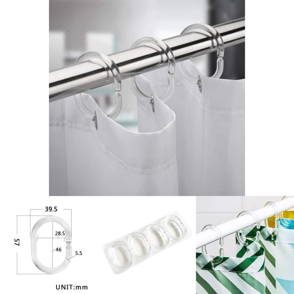 Transparent Shower Curtain Hooks C-shaped Set Of 12 Clear Plastic Hooks