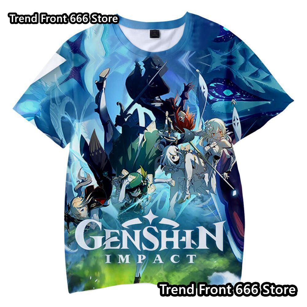 

24/25 New Genshin Impact Game Joint Cartoon Girl s Boy s Tshirt Casual Loose Boys Streetwear Дитячий одяг 4-14 років Футболки 110cm