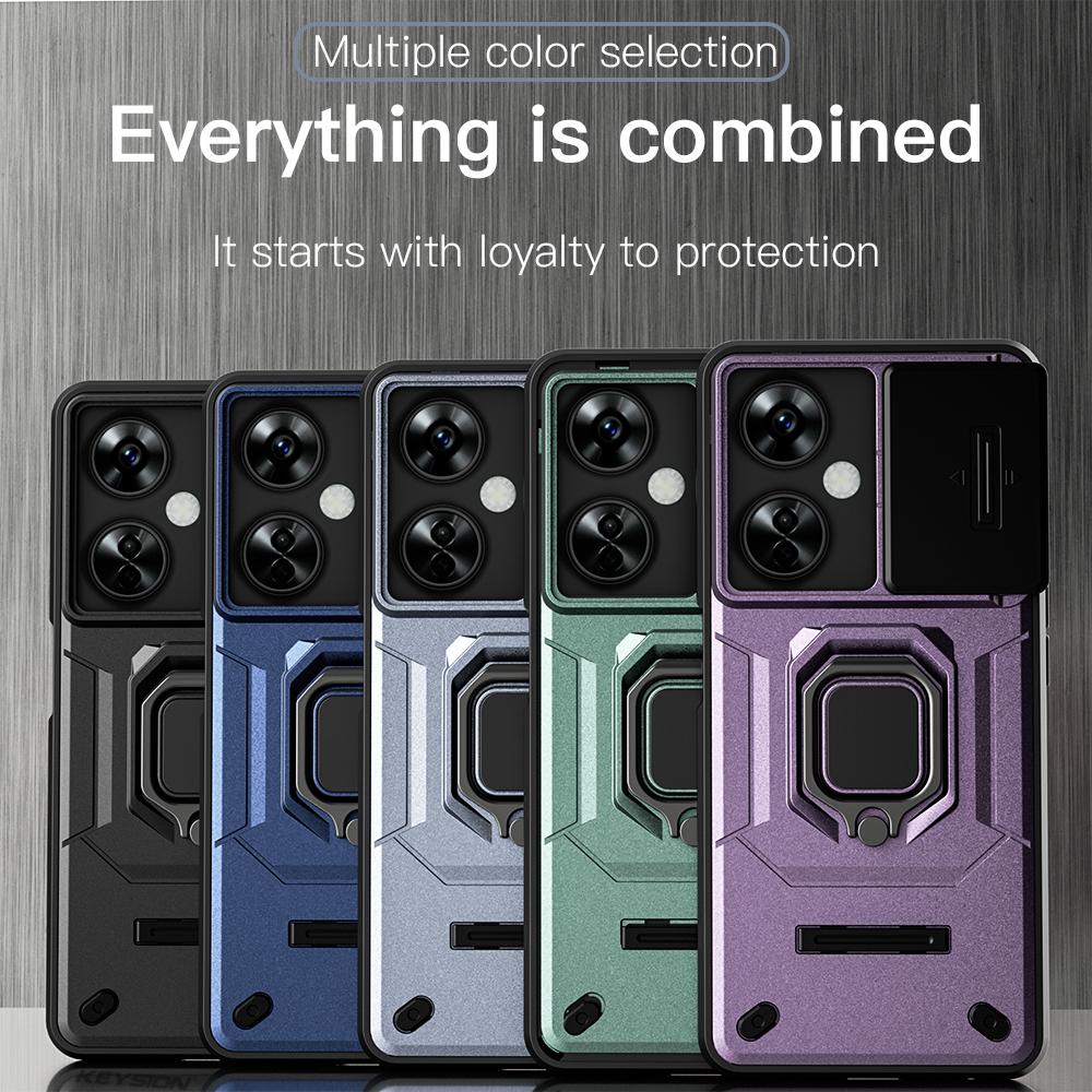 KEYSION Shockproof Case for OnePlus Nord CE 3 Lite 5G Slide Camera Lens Protection Ring Stand Phone Cover for for Nord CE 3 5G