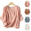 Dames Vintage Geïnspireerd Relaxed Fit Katoen Linnen Blend Top Met V-hals En Mouwen Tot Halve Lengte