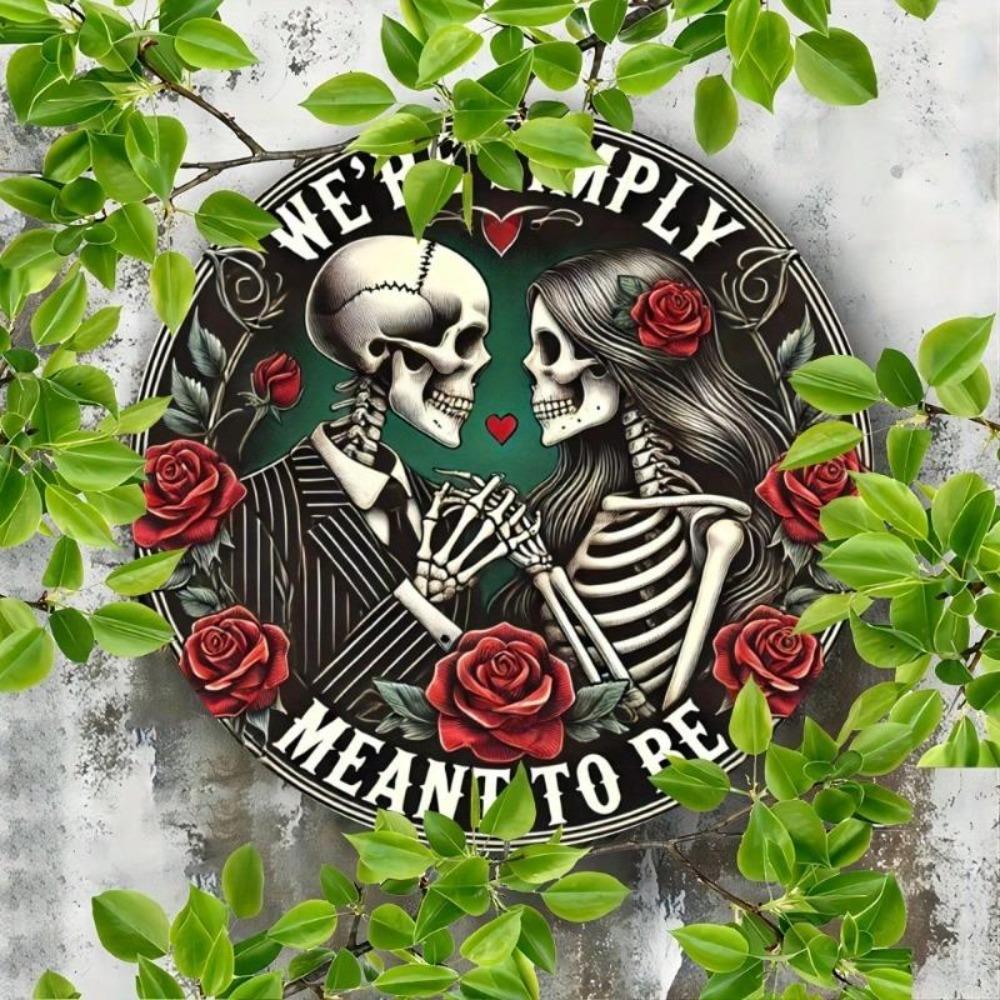 Skeleton Couple Metal Sign 8x8 Inch Rustproof Wall Art for Home Kitchen Garage Decor