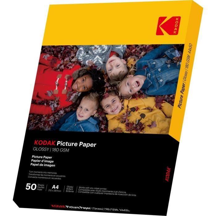 KODAK 9891264 - 50 feuilles de papier photo 180g/m², brillant, Format A4 (21x29,7cm), Impression Jet d'encre