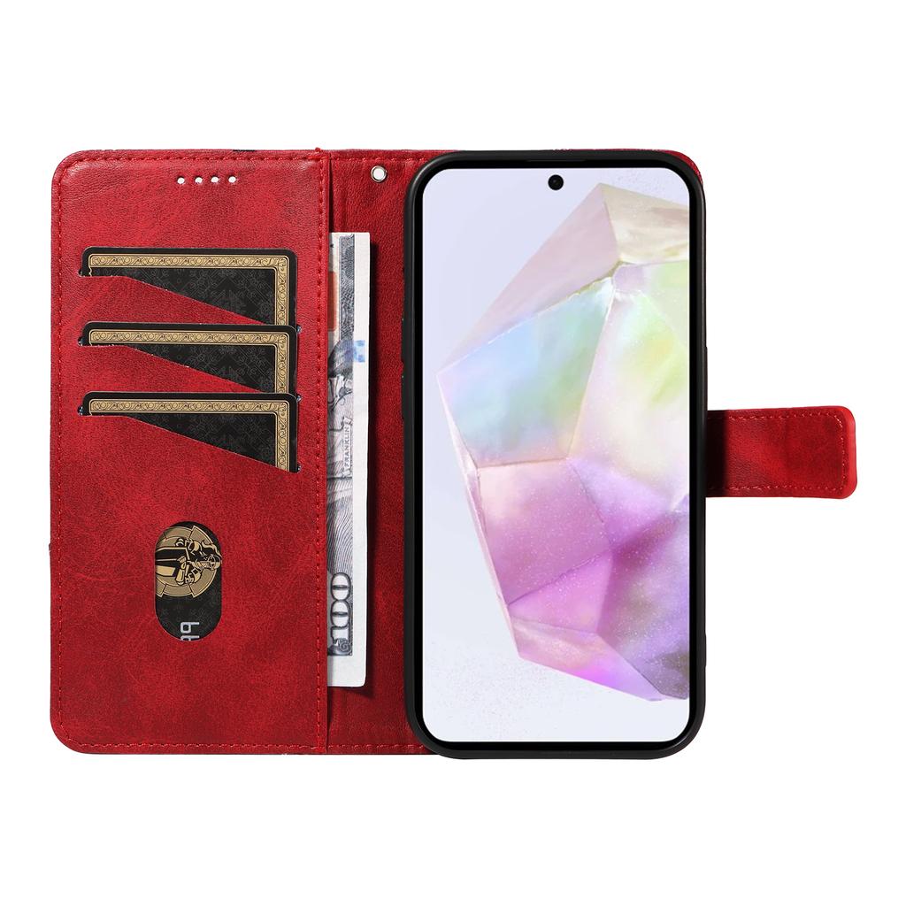 For Samsung Galaxy A56 5G Leather Case Geometric Line Design Wallet Phone Cover with Wrist Strap