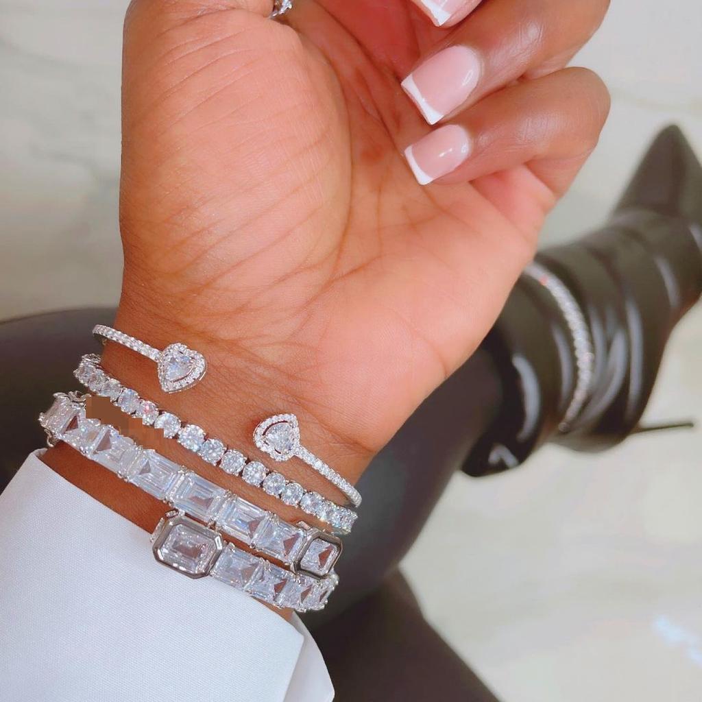 Iced Out Bling Beaded CZ Heart Bracelet for Women
