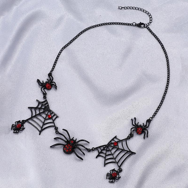 Vintage Gothic Spider Necklace Halloween Spider Net Pendant Necklace Punk Style Reptile Animal Jewelry for Women Girl