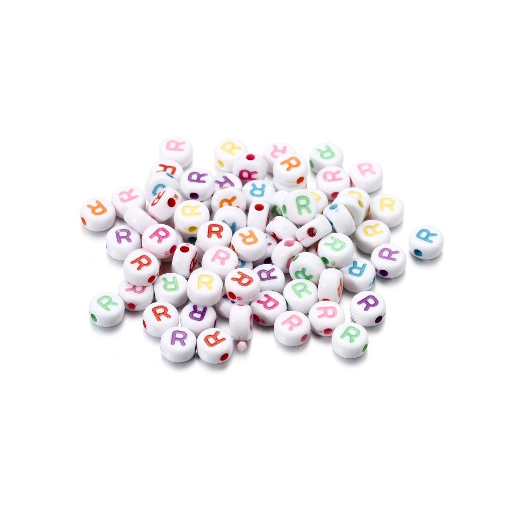 Color Letter Beads On White Background Acrylic English Letter Beads Plastic Round Bracelet Beads 26 Single Letter D