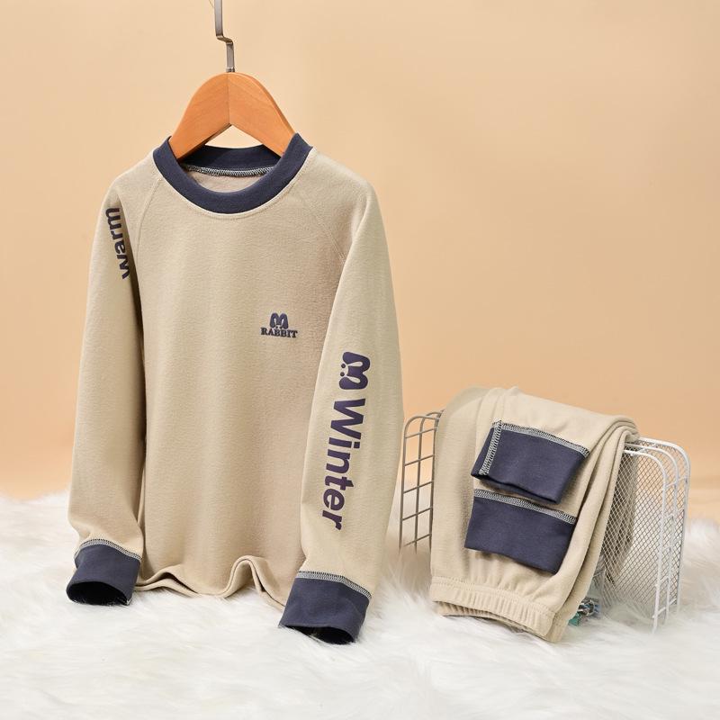 

2025 Kids Warm Double-Sided Brushed Autumn/Winter Pajama Set for Boys & Girls 100 cm бежевый