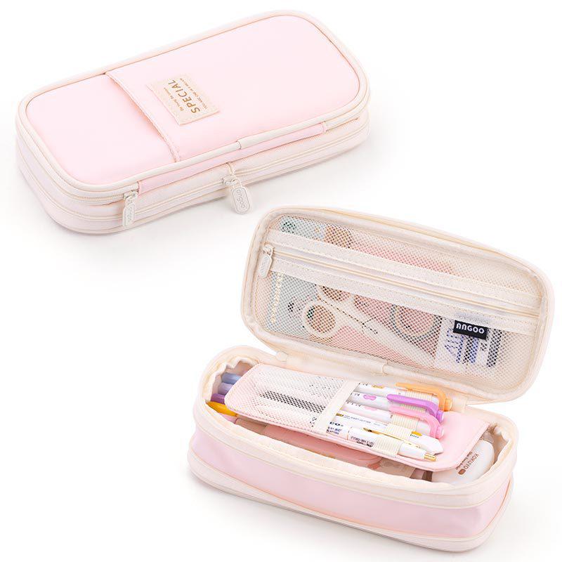 Spacious Macaron Colored Retractable Oxford Pencil Case - Compact Japanese & Korean Style for Students