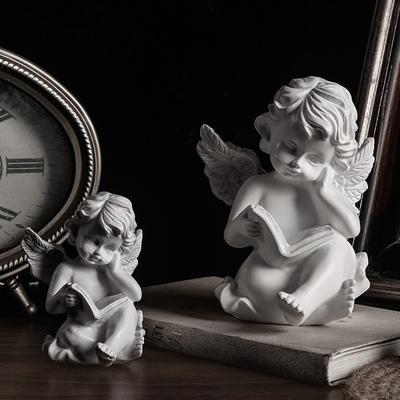 Handbemalte Leseengel Harzstatue - Vintage Buchdekoration, Heimaltarfigurine, Sammlergeschenk, Fotografie-Requisite
