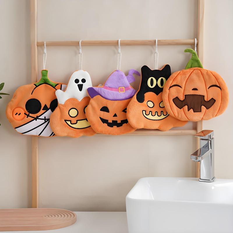 1/5 Pcs Halloween Hand Towels Ultra Absorbent Coral Fleece Pumpkin Ghost Pirate Towel With Hanging Loop For Household & Kitchen
