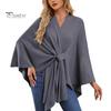 Bluzka z peleryną w jednolitym kolorze, rękawy typu nietoperz, płaszcz szalowy, średniej długości, krzyżowy wzór, bluzka w stylu peleryny