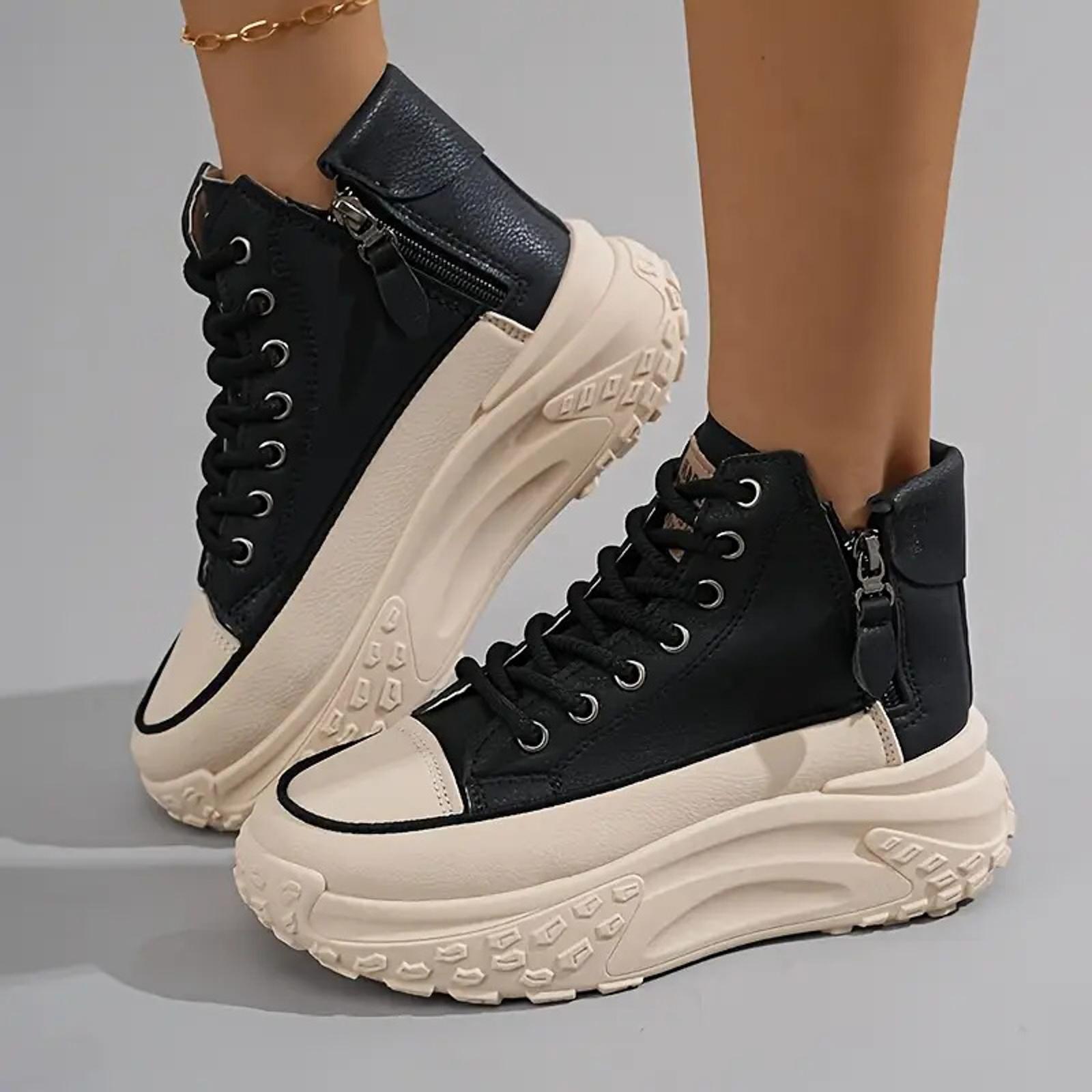 

Shoes Women Sandals Heels Thick Soled High Top Women S Shoes Fashionable Lace Up Round Toed Platform Shoes For TêNis Feminino 35 чорний