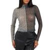 Womens/Ladies Illusion Mesh Mock Neck Top