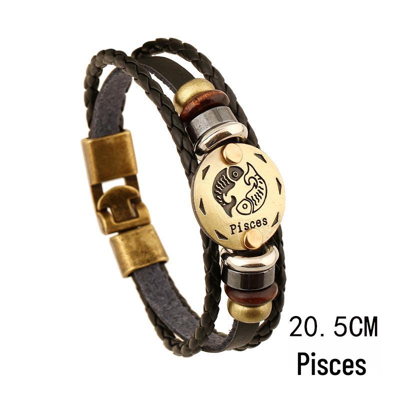 Twelve Constellations Genuine Leather Multi-layer Bracelet - Retro Woven Design for Couples