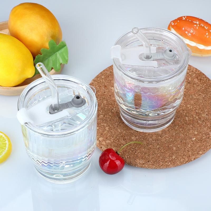 Tasse en Bambou Laser Colorée, Tasse à Eau en Verre pour Bureau, Tasse à Café Simple pour Boisson Ménagère avec Couvercle, Tasse à Paille Transparente