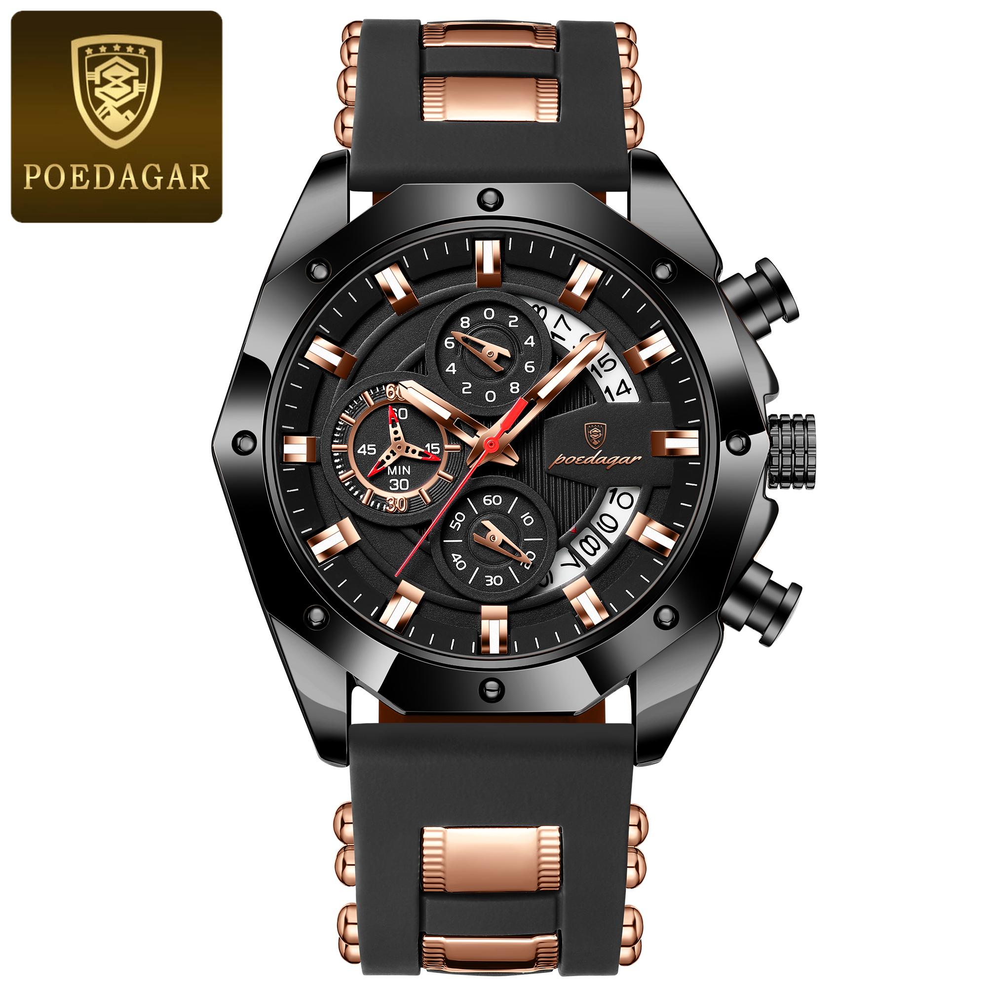 Men s Quartz Chronograph Watch with Luminous Silicone Bracelet New Arrival Waterproof Fashionable Mens Watch 913