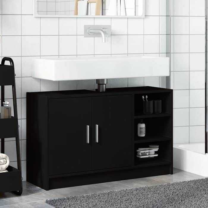 VidaXL Black Sink Cabinet 90x29x55 Cm Engineered Wood, Bathroom Cabinet, Bathroom Storage Cabinet, 848123