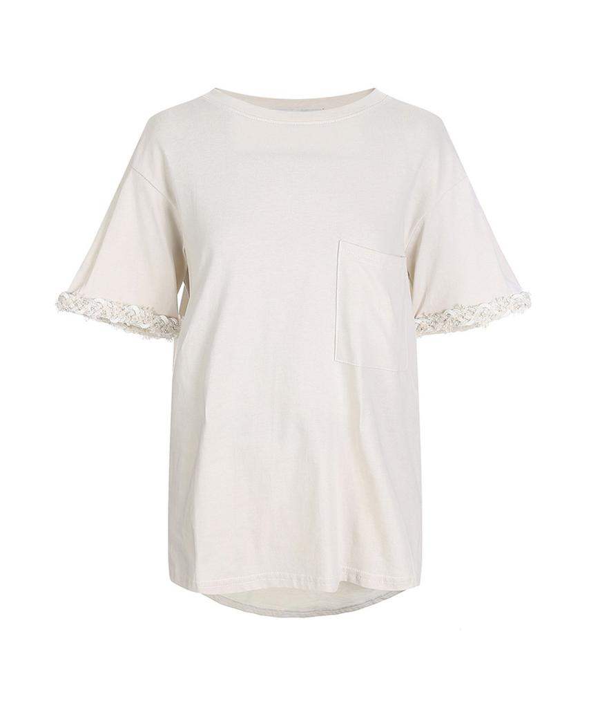 MAREMONTE Contrast Cuff Short Sleeve T-Shirt_M215Mts23D0