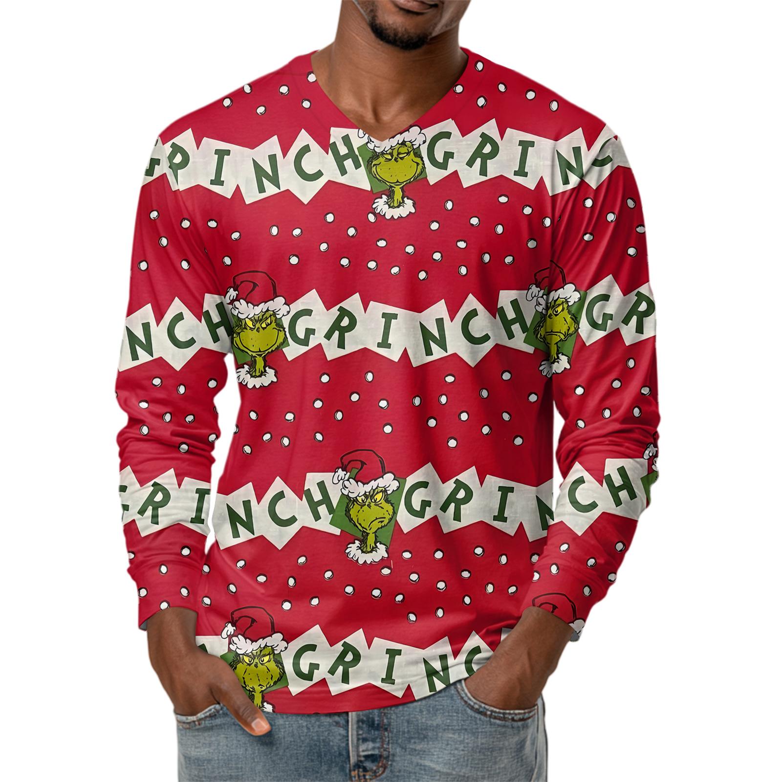 

Мужская модная футболка с принтом, V-образным вырезом, повседневная, с длинным рукавом, для ношения под низ, топ XL винный