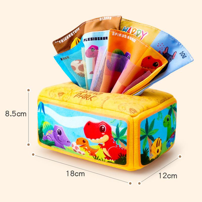 Montessori Baby Tissue Box Towel Soft Cloth Toys Toddler Finger Exercise Educational Learning Activity Sensory Plush Toy for Kid