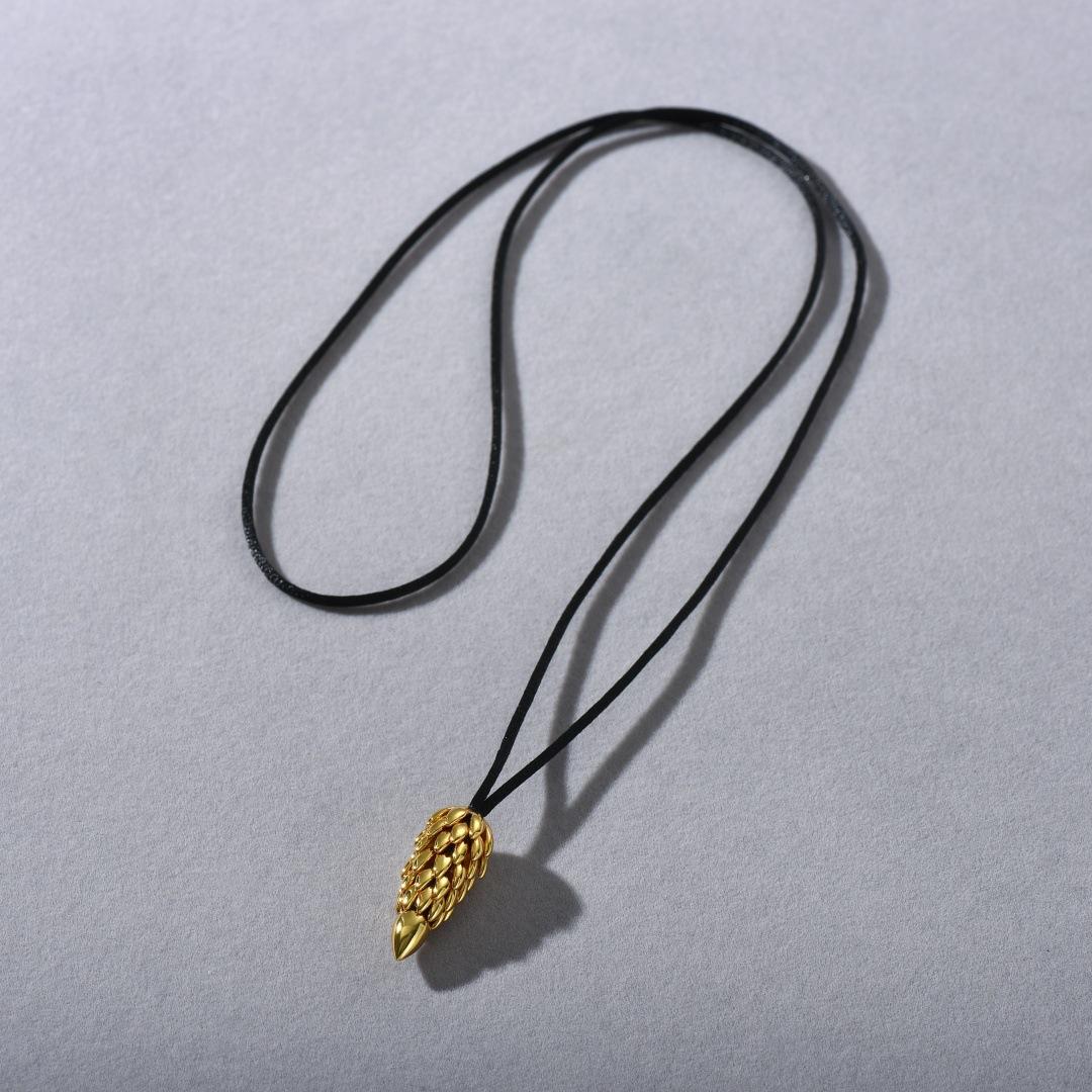 Premium Metal Copper Plated 18K Real Gold Wheat Ear Fringed Pendant Black Rope Long Sweater Chain Personalized Light Luxury Necklace Women