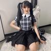 Scione Dark Female Skirt + Belt College Style Black Pleated Short Skirt High Waist Jk Suit Skirt