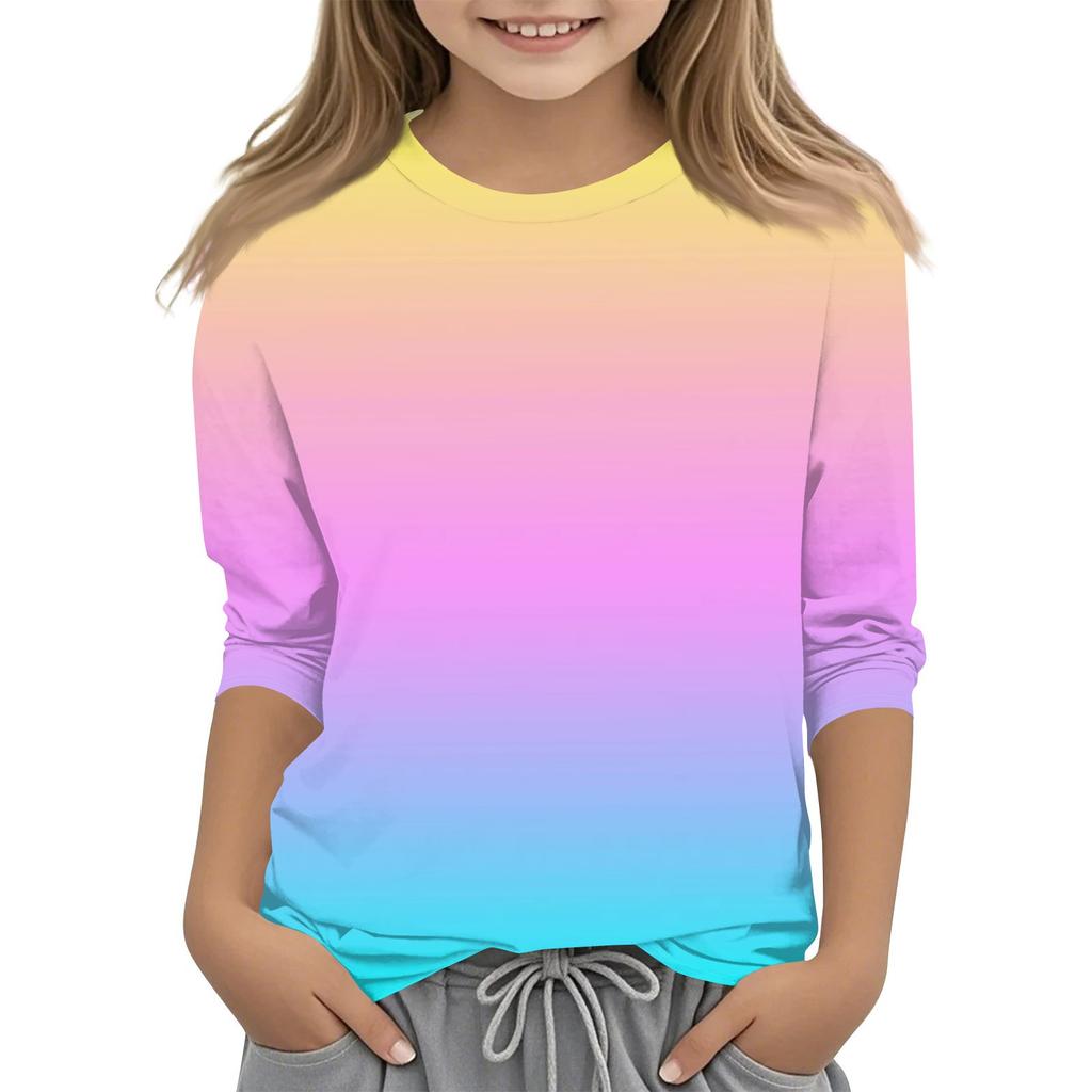 Children's 3/4 Sleeves Printed O-neck Top Everyday Casual T-shirt