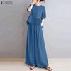 ZANZEA Damen Halbarm Bluse und Hose Sommer Zweiteiler Anzugsets