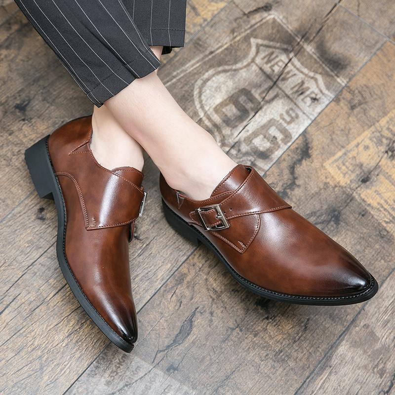 Mode Luxus Lederschuhe Herren Slipper mit Schnallen Lässige Herrenschuhe Britischer Stil Dicke Sohle Lackleder Weiche Schuhe Mokassin