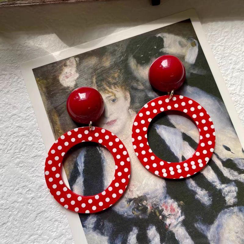 

Retro Cute Young Adult Red Polka Dot Dopamine Earrings A374 red wave dot circle earrings