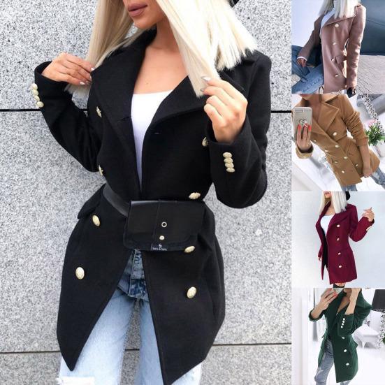 

Женский плащ, однотонный тонкий кардиган, двубортный шерстяной женский пиджак с отложным воротником, рабочая куртка