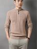 Men's Thickened Pure Wool Stand-up Collar Sweater - Fashionable Solid Color Jacquard Design for Autumn and Winter
