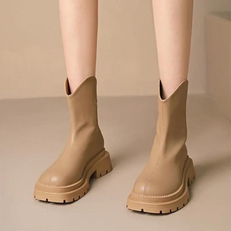 Fashion Elegant With Medium Heels Booties Round Toe Winter 2024 Female Short Shoes On Offer Designer Luxury New In Women's Ankle Boots