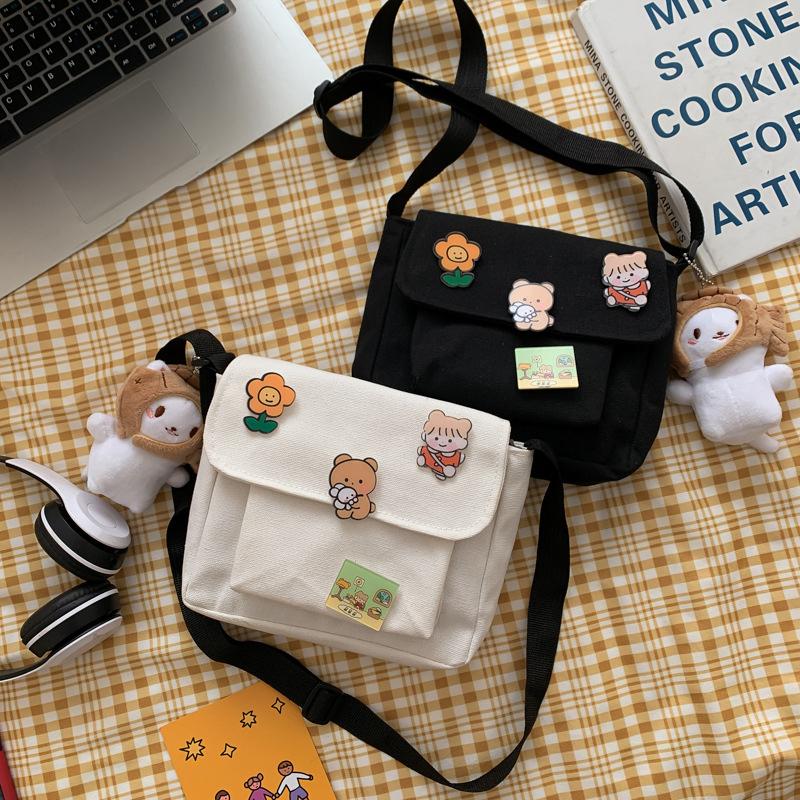 Süße kleine Canvas-Tasche für Damen im japanischen Harajuku-Stil, schräge Tasche, vielseitige Schultaschen für Mädchen, Taschen für Damen