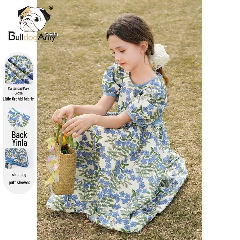 CHANZUIGOU Girls Floral Puff Sleeve Princess Dress 150 светло-синий