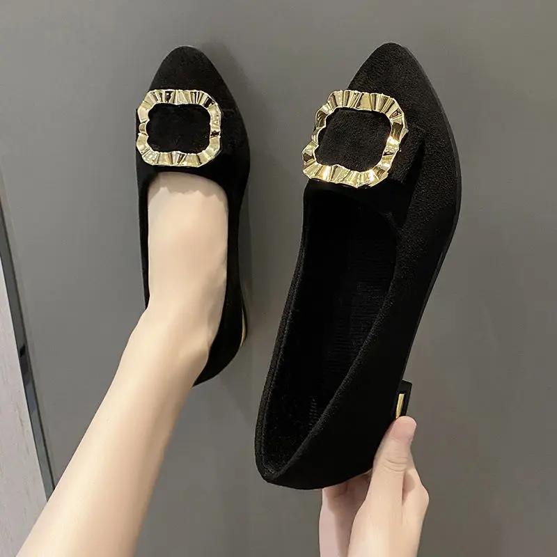 Fashion Woman Flats Low Heel Elegant Slip-on Shoes for Women Black Stylish High Quality Fashion Social Luxury Brand Young Non Vacation