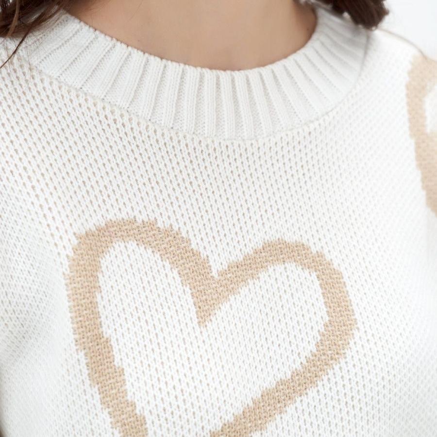 Knitted Sweater Women Autumn Winter Round Neck Love Color Collision Loose Sweet Ladies Pullover Knit Jumpers Knitwears Tops